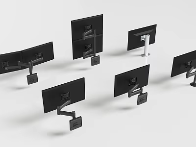 Wrought Iron Monitor Arms Black Adjustable Multiple Modern Home Office Desk Fixtures 3d model