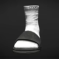 White Sport Sock Style Shoe With Black Strap And Rubber Sole Design