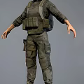 Man In Camouflage Uniform Wearing Tactical Vest And Backpack Full Body View