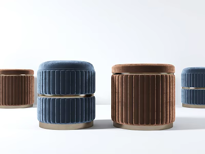 Modern Velvet Ottoman Stools in Blue and Brown with Gold Base Design 3d model