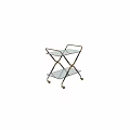 Two Tier Modern Glass Shelf Cart With Gold Black Metal Frame And Wheels