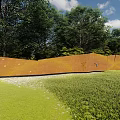 Orange Landscape Wall Design In Natural Setting With Green Grass And Trees