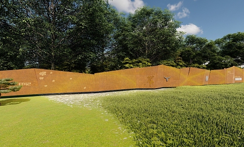 Modern weathering steel plate landscape wall 3d model