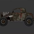 Rusty Old Modified Vintage Car With Exposed Engine Parts And Rusted Body