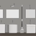 Modern Bathroom Fixtures Featuring White Toilet Tanks Mop Holders And Accessories