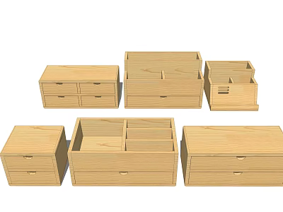 Wooden Storage Organizers For Home Organization With Various Sizes And Drawers 3d model