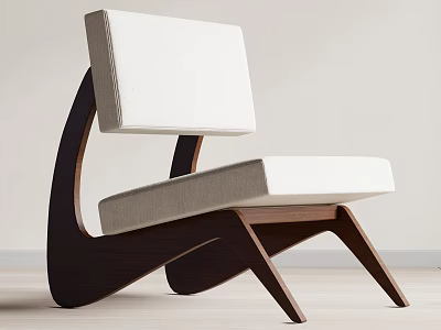 Modern Accent Chair with White Cushion and Dark Wooden Frame Design 3d model