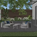 Stylish Curved Outdoor Sofa And Coffee Table Set For Relaxing Private Backyard Garden Space