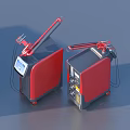 Portable Red Home Devices With Digital Screens Cables And Mobile Wheels 3d model
