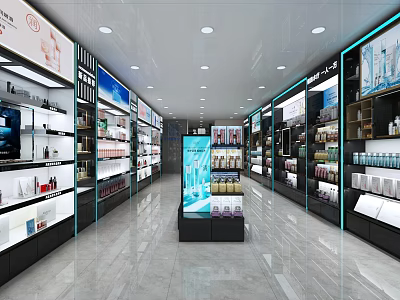 Modern Mall Store Interior With Display Shelves Products Aisle And Bright Lighting 3d model