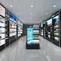 Modern Mall Store Interior With Display Shelves Products Aisle And Bright Lighting