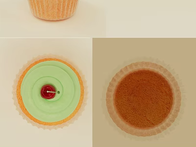 Cupcake with orange paper liner green frosting and red cherry on top 3d model