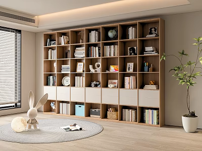 Modern Bookcase Interior With Shelves Books Photo Frames Globe And Decor Items 3d model