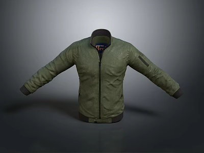 Green Casual Jacket With Zipper Closure Dark Cuffs And Collar Design 3d model