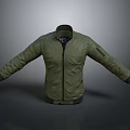 Green Casual Jacket With Zipper Closure Dark Cuffs And Collar Design