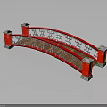 Chinese Style Red Arch Bridge With Traditional Railings And Wooden Deck
