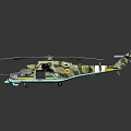 Detailed Green And Blue Helicopter Model With Rotors On Gray Background