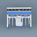 Functional Desk With Control Panel Blue Countertop And Two Stools White Frame 3d model