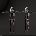 Two Silver Haired Female Characters In Black Tight Outfits With Arms Outstretched Against Gray Background