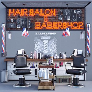 Industrial LOFT Barber Chair Barber Room Appliance Ornaments 3d model