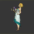 Mythical Elven Character With Golden Hair In Teal Outfit Holding Bow And Purple Arrow