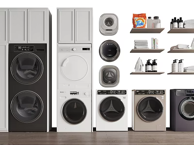 Modern Bathroom Cabinet With Laundry Storage Washing Machine Dryer And Cleaning Supplies 3d model