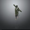 Green Armored Warrior With Beast Inspired Helmet And Long Spear Weapon
