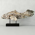 Wooden Fish Shaped Decorative Ornament With Textured Surface And Black Base For Home Decor