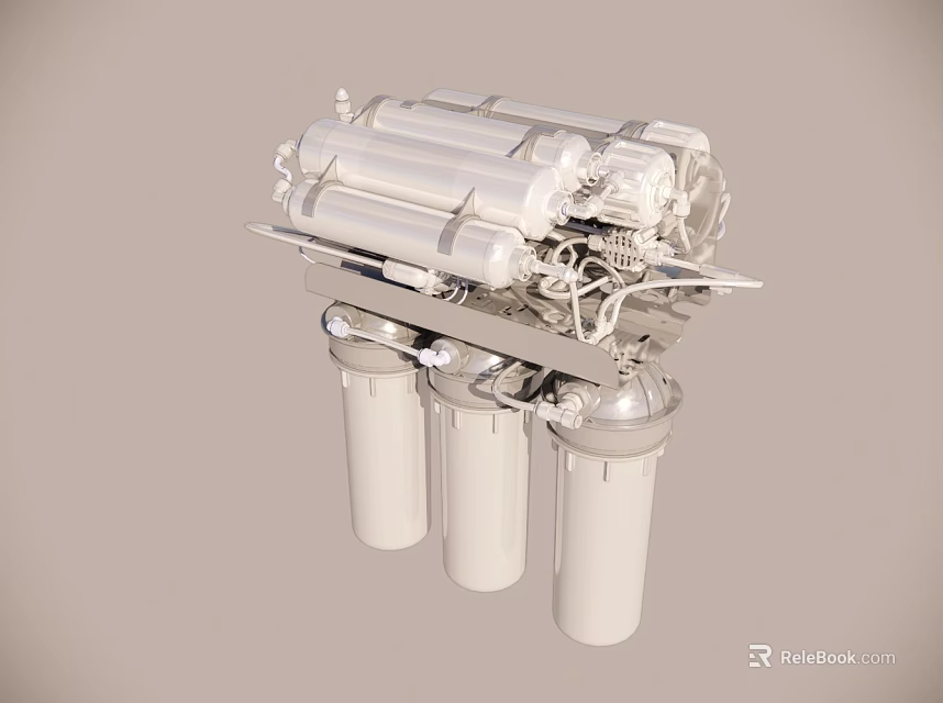 Stainless Steel Water Filtration System With Cylindrical Filters And Mechanical Parts 3d model 
