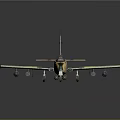 Green Yellow Camouflage Aerospace Military Aircraft With Wing Mounts And Gray Background