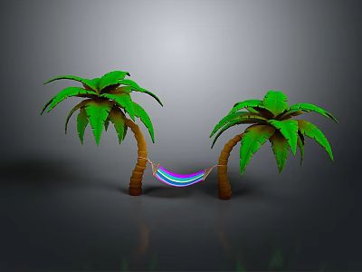 Colorful Hammock Setup Between Two Lush Green Palm Trees 3d model