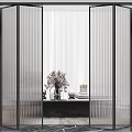 Modern Folding Doors Interior Design With Glass Panels And Metal Grid Frames
