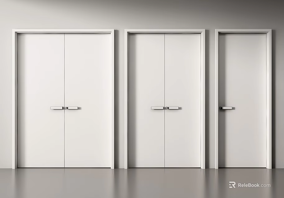 White Double Doors With Modern Design Sleek Metal Handles In Interior Home Space 3d model 