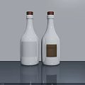Two White Wine Bottles With Red Caps And Labels On Gray Reflective Surface 3d model
