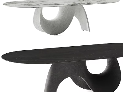 Stylish Coffee Tables Featuring Unique Curved Bases And Marble Dark Tops 3d model