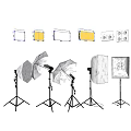Professional Photography Studio Gear Including Lights Softboxes Reflectors And Tripods Setup