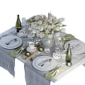 Elegant Tableware Set With White Plates Glassware Tulips Cups And Green Napkins