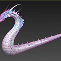 Mythical Reptile 3D Model With White Blue Scales Horns Fins And Long Body