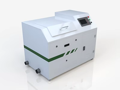White Commercial Equipment with Green Stripes Display Screen Control Panel and Wheels for Industrial Use 3d model