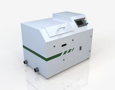 White Commercial Equipment with Green Stripes Display Screen Control Panel and Wheels for Industrial Use 3d model