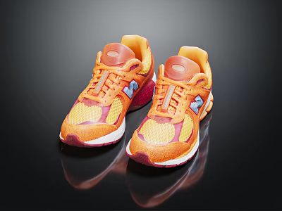 Orange Red Athletic Sneakers with Mesh Upper Blue Logo and Red Sole Design 3d model