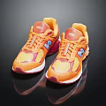 Orange Red Athletic Sneakers with Mesh Upper Blue Logo and Red Sole Design