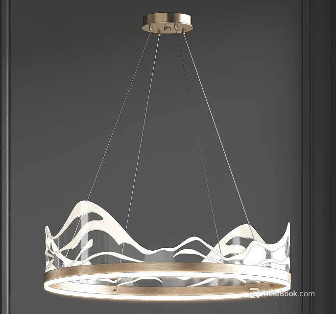 Elegant Modern Chandelier With White Wave Pattern And Metal Hanging Frame Design 3d model