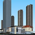 Modern Commercial Complex With High Rise Towers And Shopping Mall Area