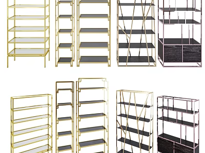Contemporary Gold And Black Metal Shelving Units With Open Multi Tier Design 3d model
