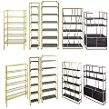Contemporary Gold And Black Metal Shelving Units With Open Multi Tier Design