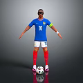 Man in Blue Football Jersey Number 10 White Shorts Red Socks Goggles with Soccer Ball