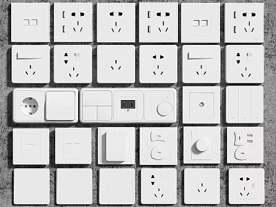 Modern White Switch Panels Featuring Various Socket And Control Design Styles 3d model