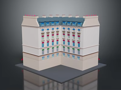 Traditional Architectural Building With Cream Exterior Colorful Windows And Red Rooftop Details 3d model