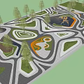 Scenic Park Landscape Layout Featuring Curved Paths Green Areas and Trees